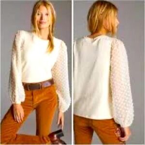 Anthropologie Maeve Textured Sleeve Top Ivo  XL petite
Current on website